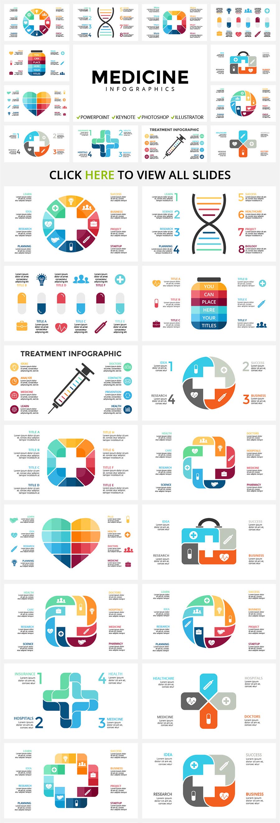 Communicating medicine is easy and beautiful with this infographic. Even syringes and medicine pills look attractive here.