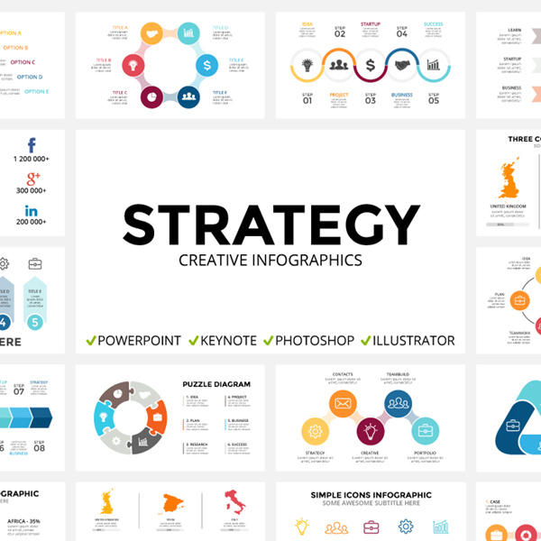 Free Strategy Infographic Templates main cover image.