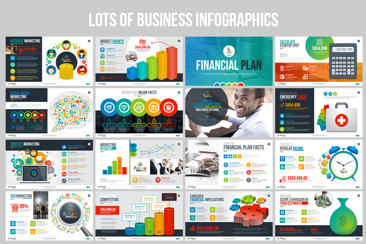 Lots of business infographics.