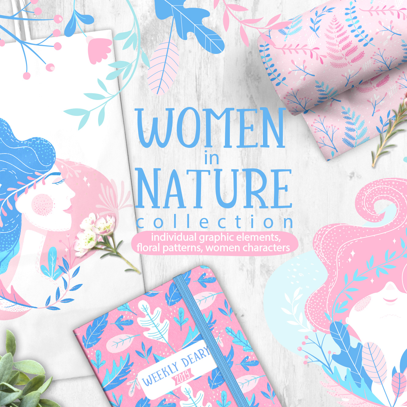 Women in Nature: Design Elements Bundle main cover.