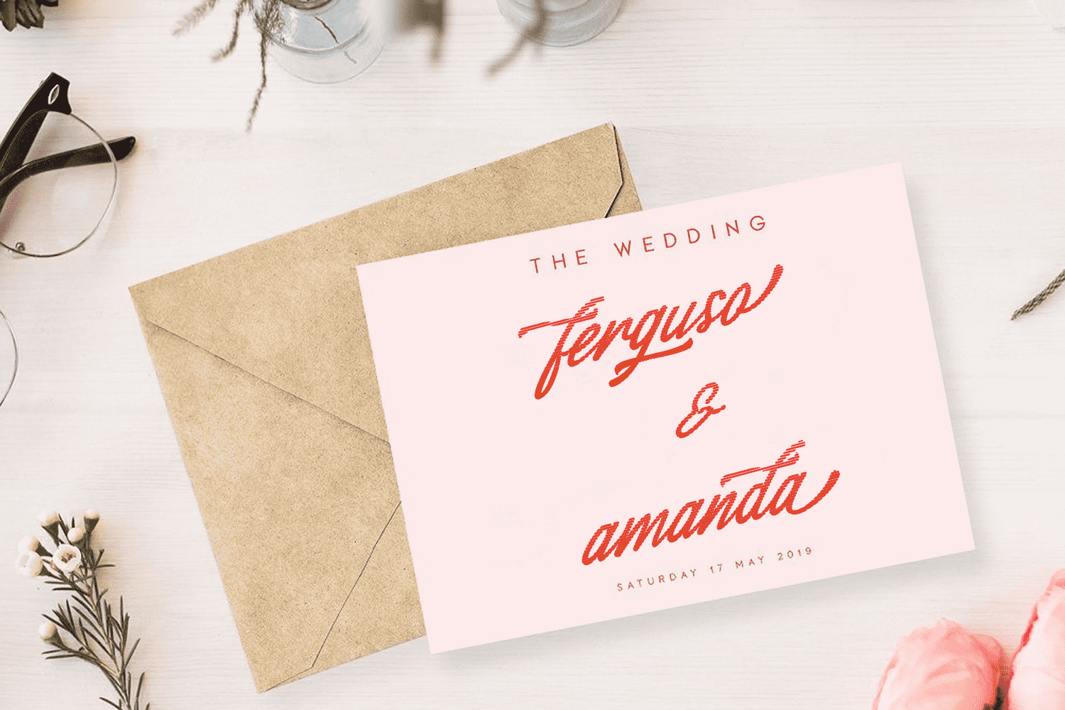 Romantic card with red font.