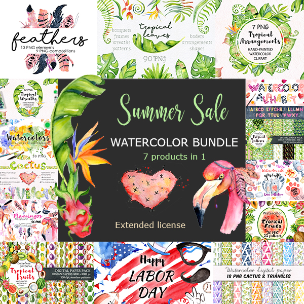 Summer Sale Watercolor Bundle main cover.