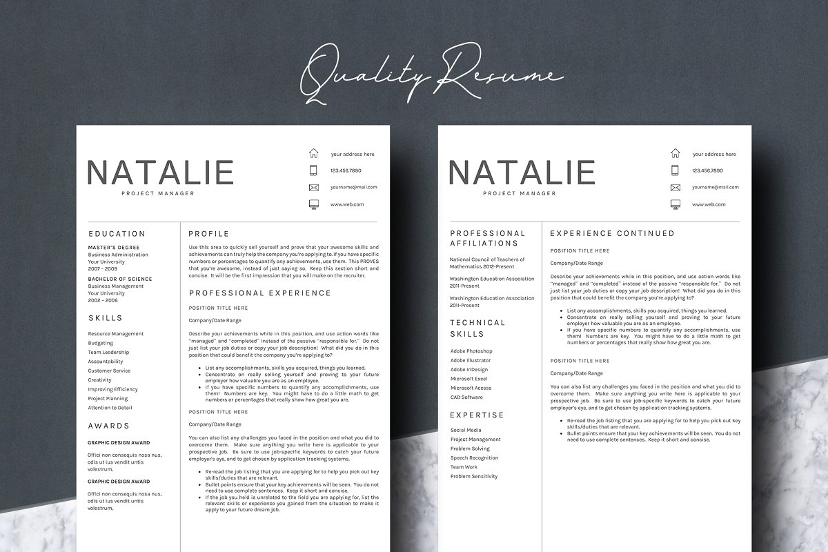Resume Word Template 5 Pages/CV [DOC, PDF]