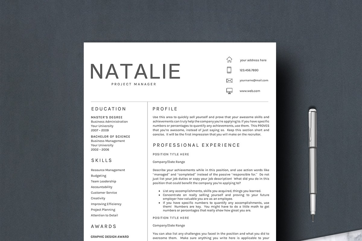 Resume Word Template 5 Pages/CV [DOC, PDF]