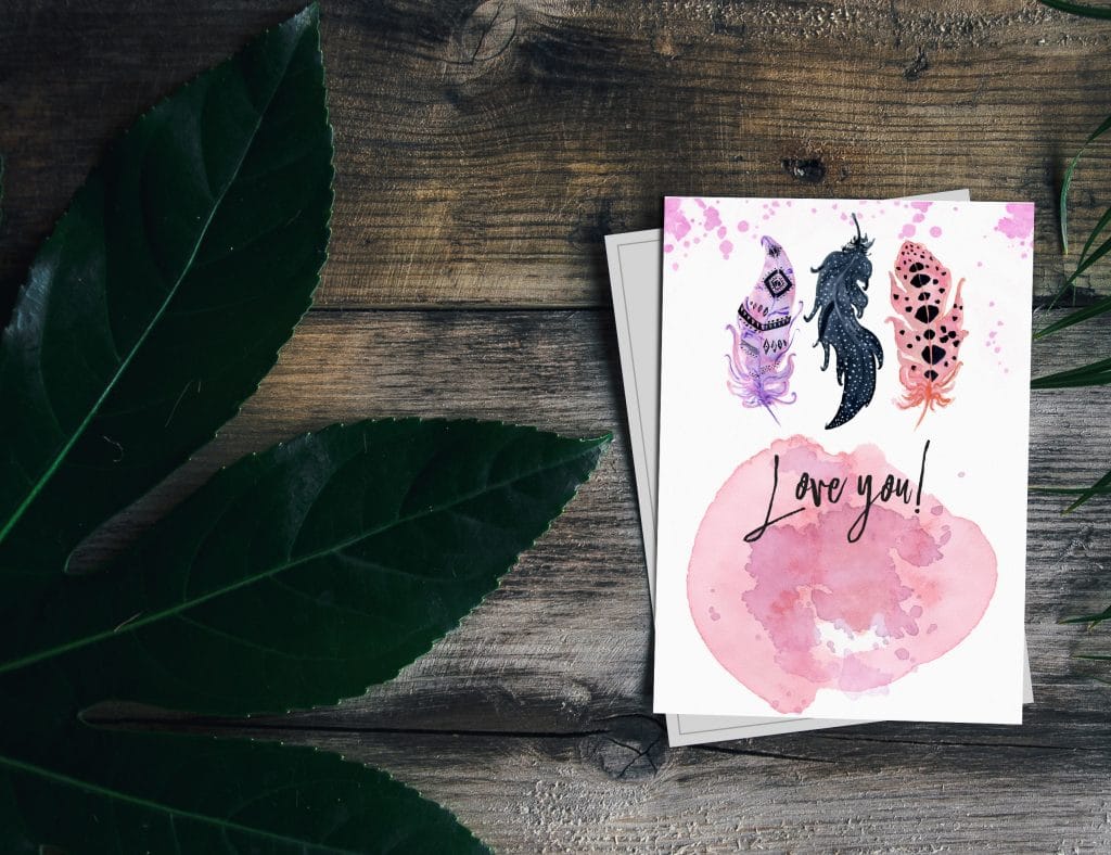 Love You Boho Watercolor Postcard