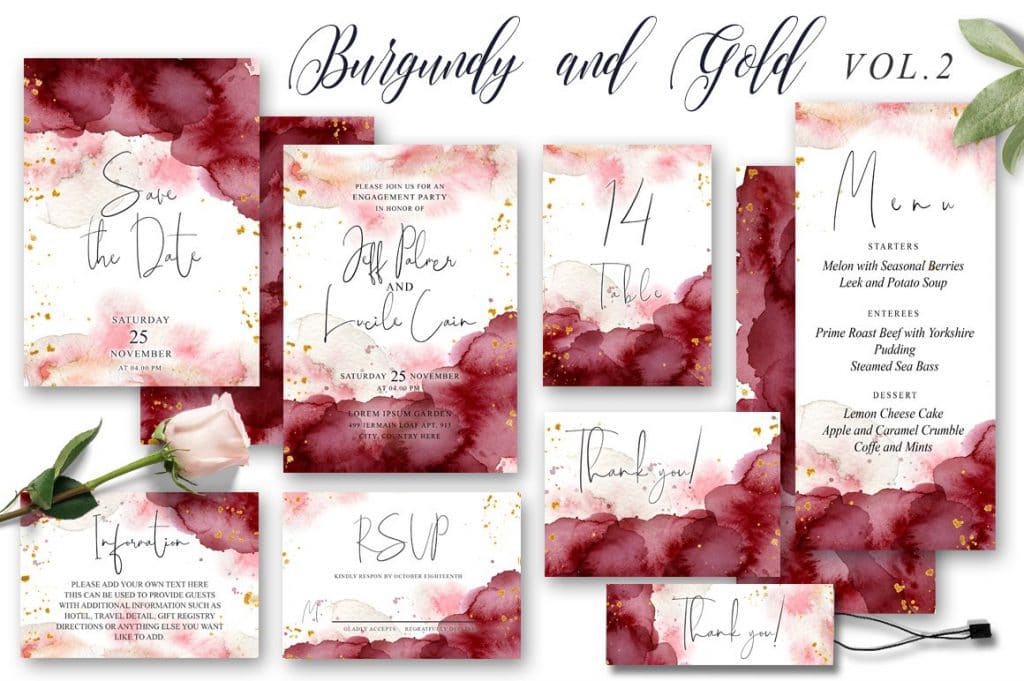 Burgundy and Gold Wedding templates