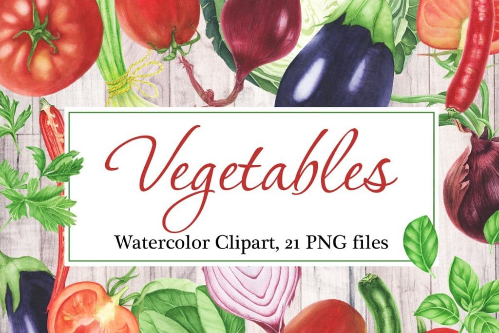 21 Watercolor Vegetables Clipart.
