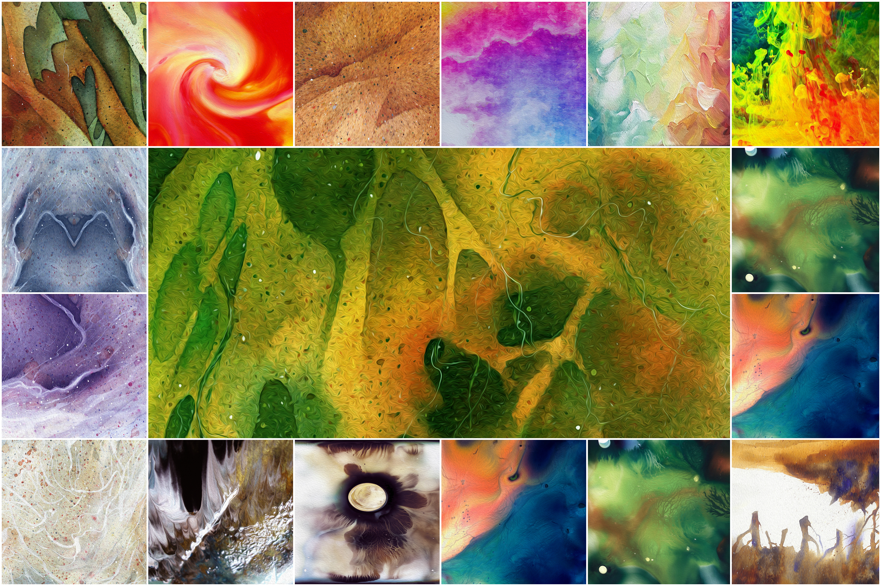 A collection of art backgrounds with a combination of different colors that create abstract shapes.