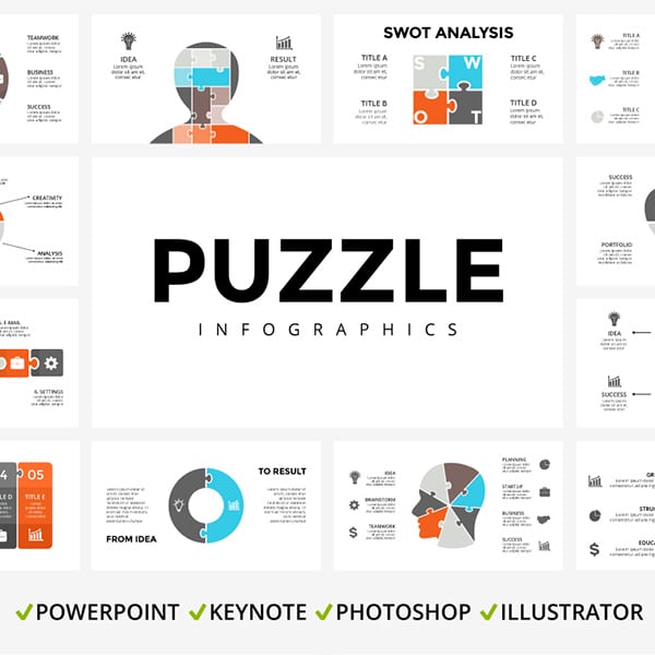 22 Puzzle Infographics PPT, KEY, PSD, EPS, AI - main cover.