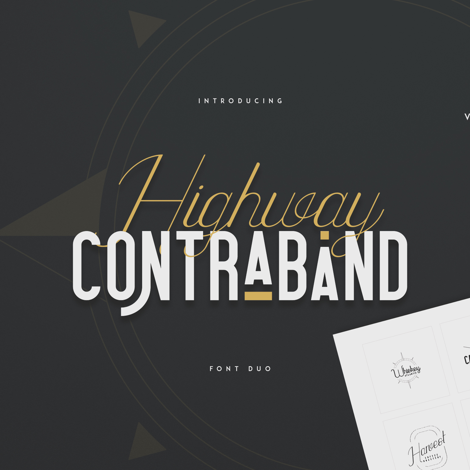 Highway Contraband Vintage Script Font Bundle: Font Duo + 20 Logo Templates + 44 Vector Elements
