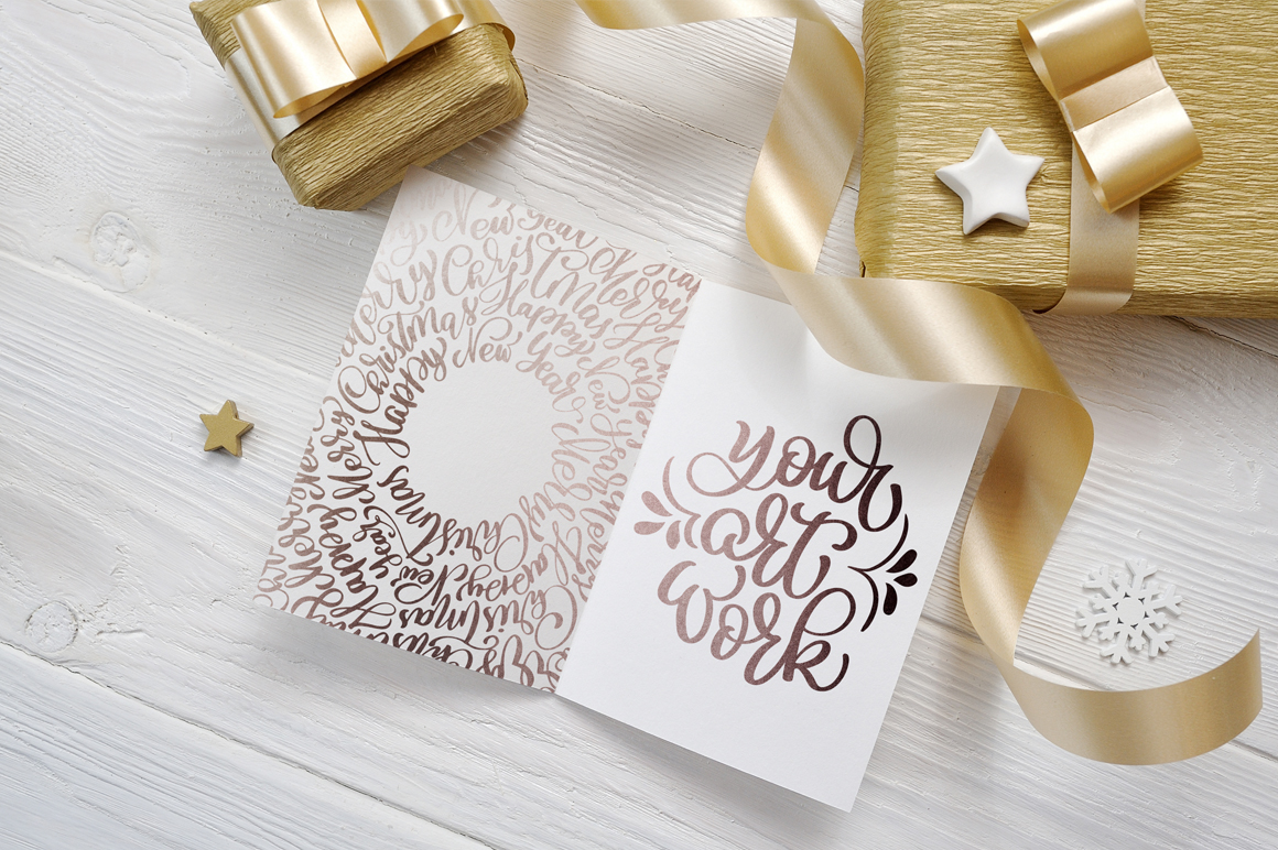 Creative white card with gold font.