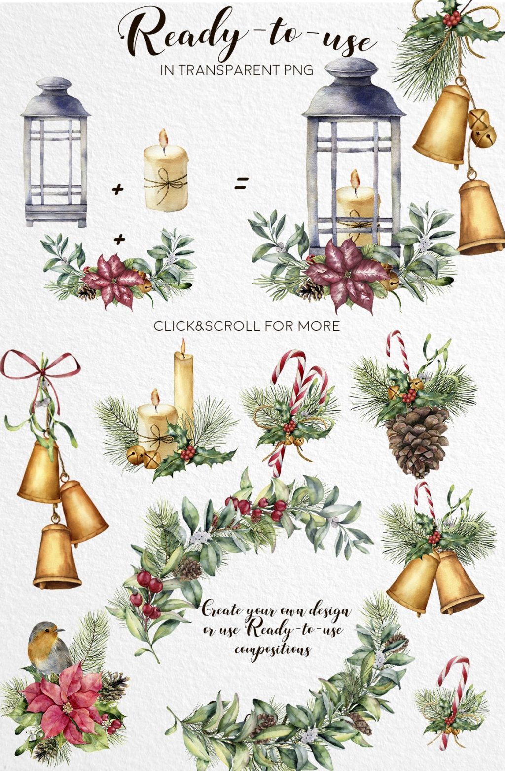 These are lovely watercolor Christmas attribures.