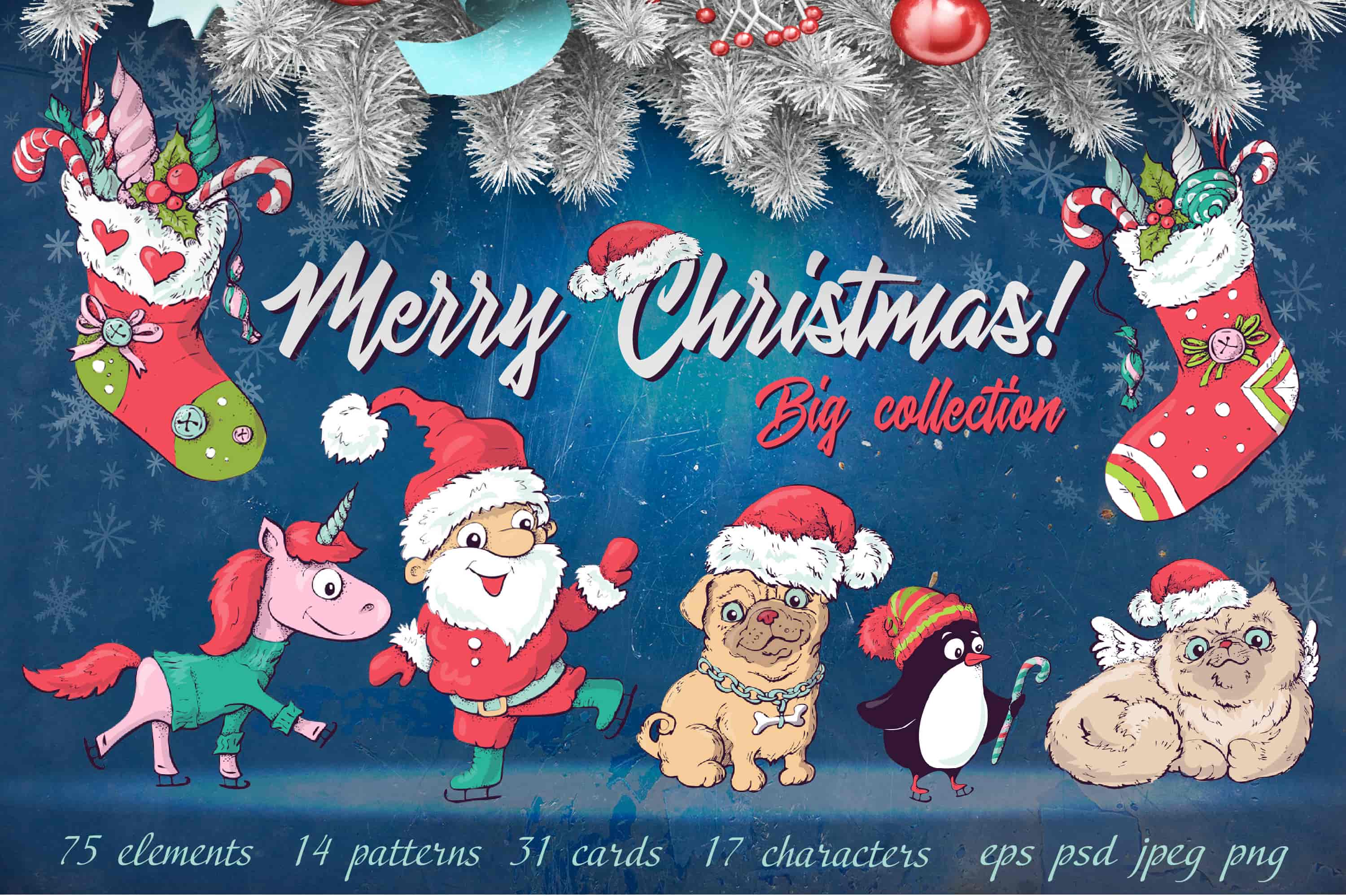 Merry Christmas Images patterns, cards and items Master Bundles