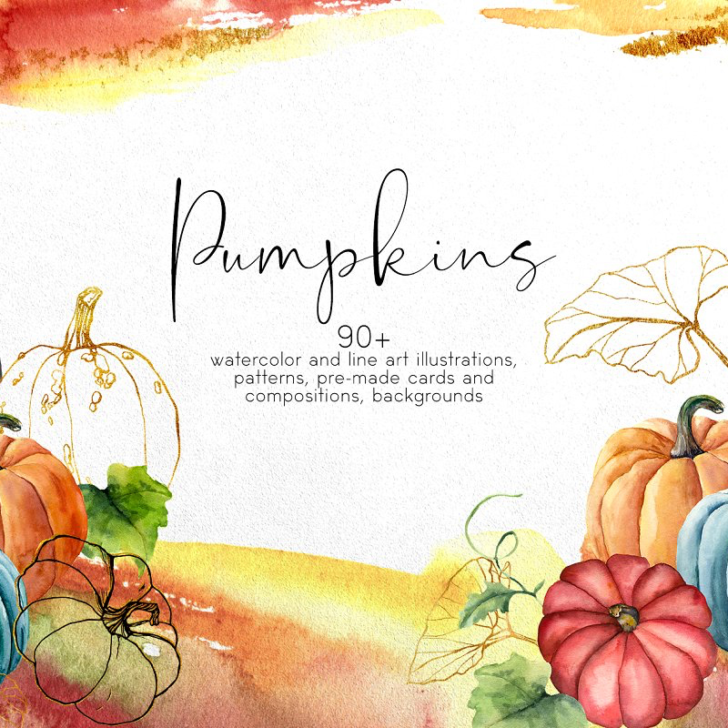 Watercolor Pumpkin Clipart Bundle – $12