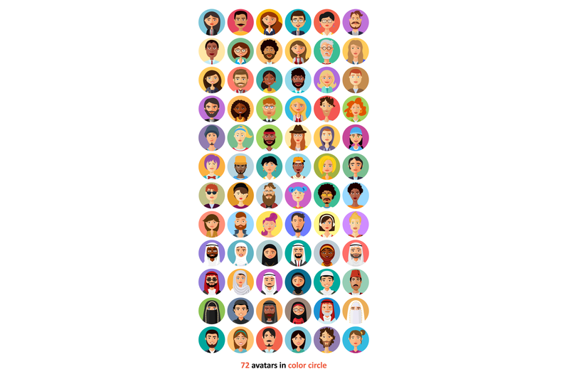 72 Avatar icons vector people collection on Yellow Images Creative Store