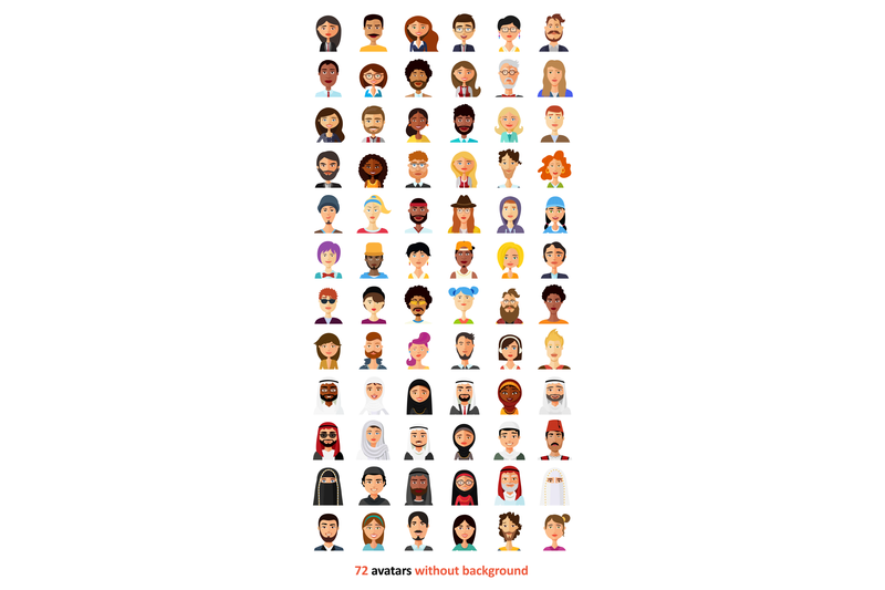 64 Avatar icons vector people collection on Yellow Images Creative