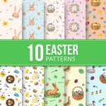 Hand Draw Easter Seamless Patterns