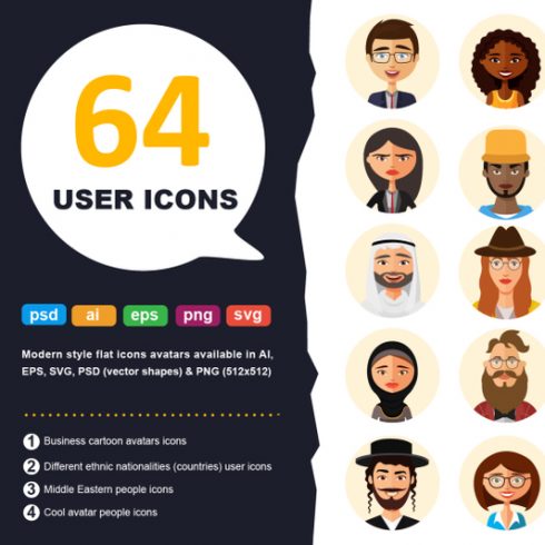 72 Avatar icons vector people collection on Yellow Images Creative Store