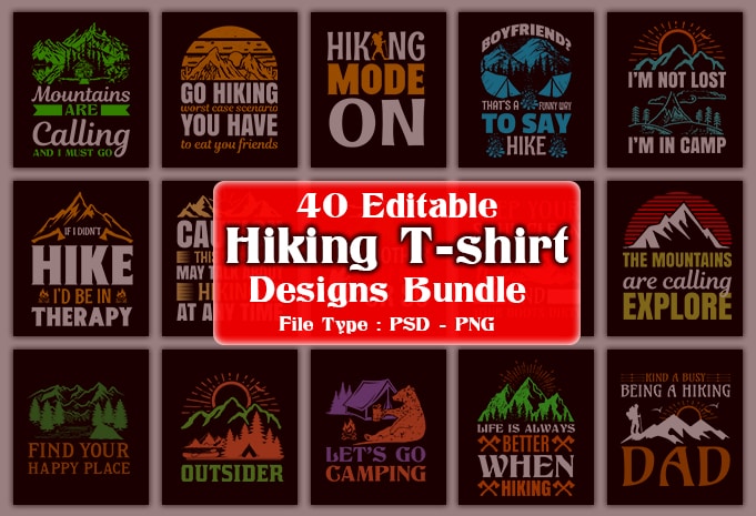 Hiking t-shirts in different colors.