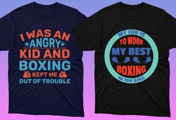 T-shirts with boxing gloves and boxing inscriptions.
