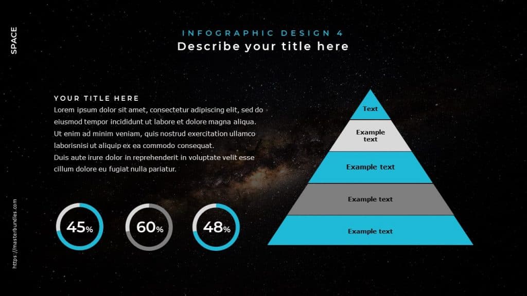 Slide with pyramid chart, text block and percentages at the bottom.
