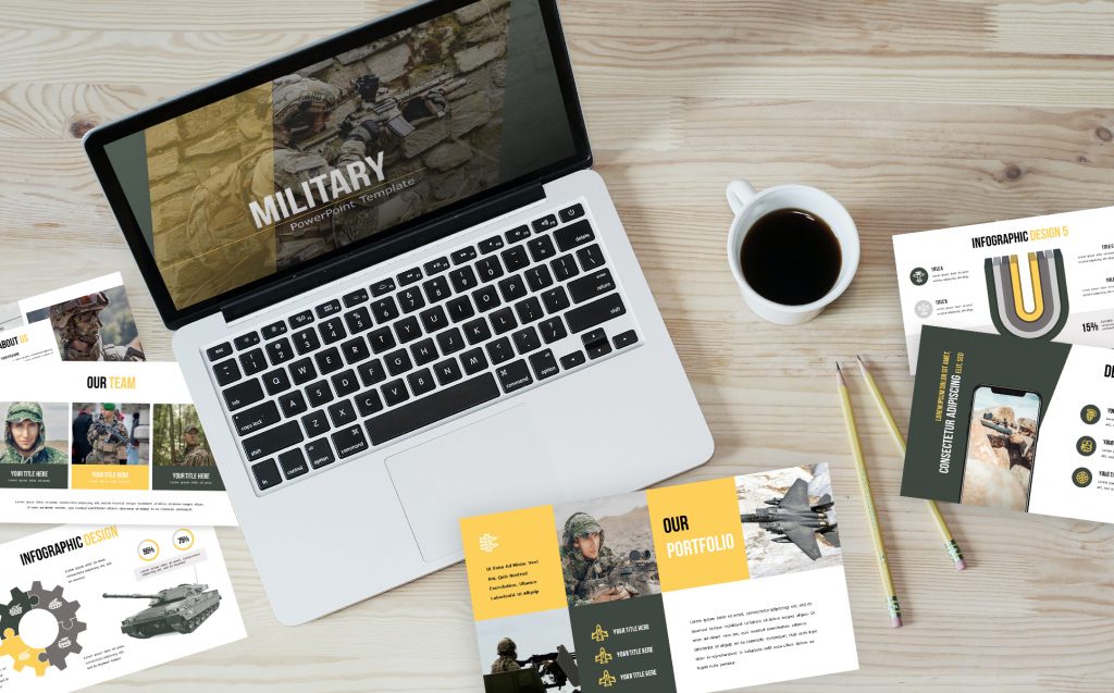 Military PowerPoint Template slides while creating a presentation.