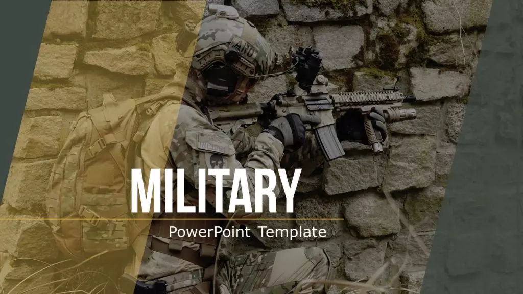 Stylish title template slide in themed military colors.