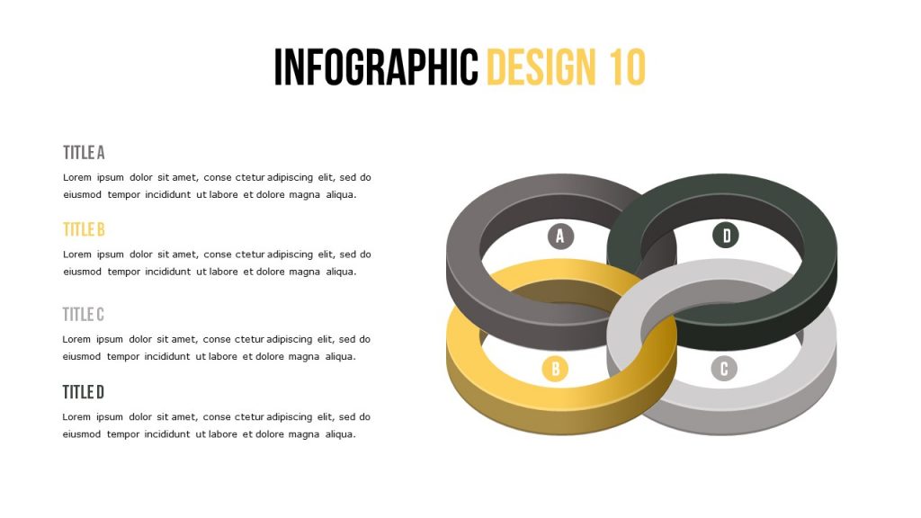 Infographic slide where the main object is the intertwined circles.