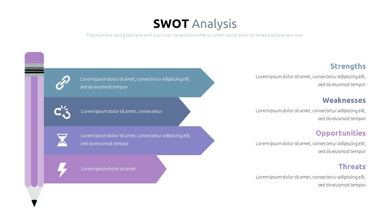 SWOT analysis in a simple bright design with a pencil.