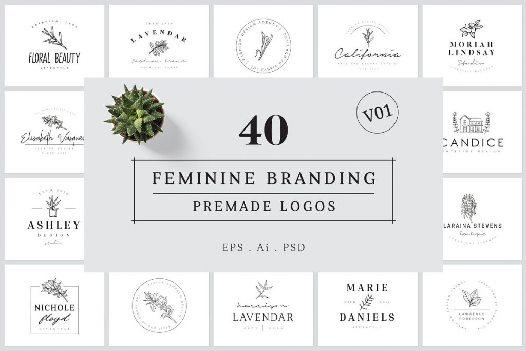 Girly Logo: Feminine Branding Premade Logos V01 – MasterBundles