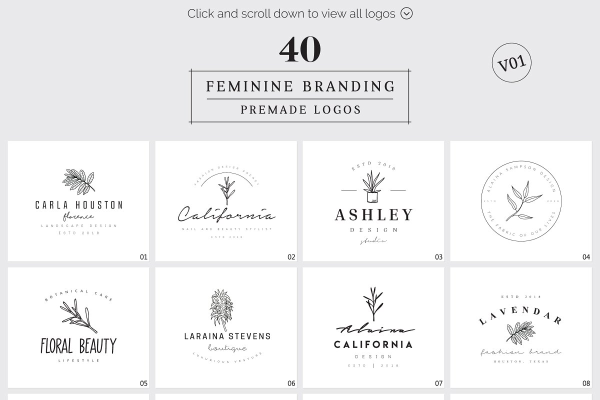 Girly Logo: Feminine Branding Premade Logos V01 - Master Bundles