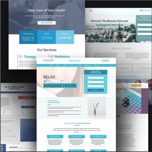 Examples of multiple unbounce portfolio templates are tiled.
