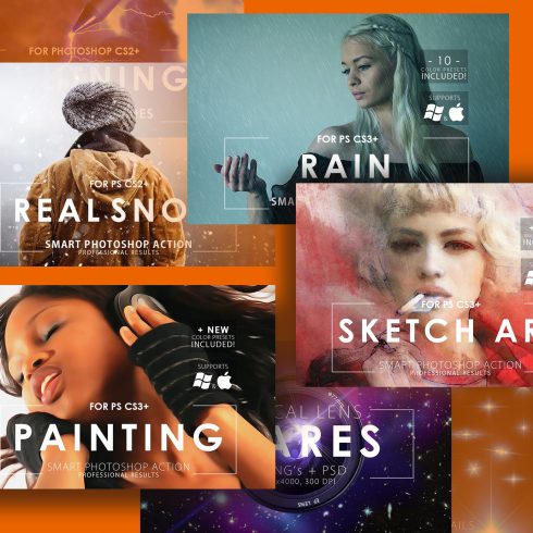 Mega Graphics Bundle: Photoshop Actions, Brushes, Overlays previews