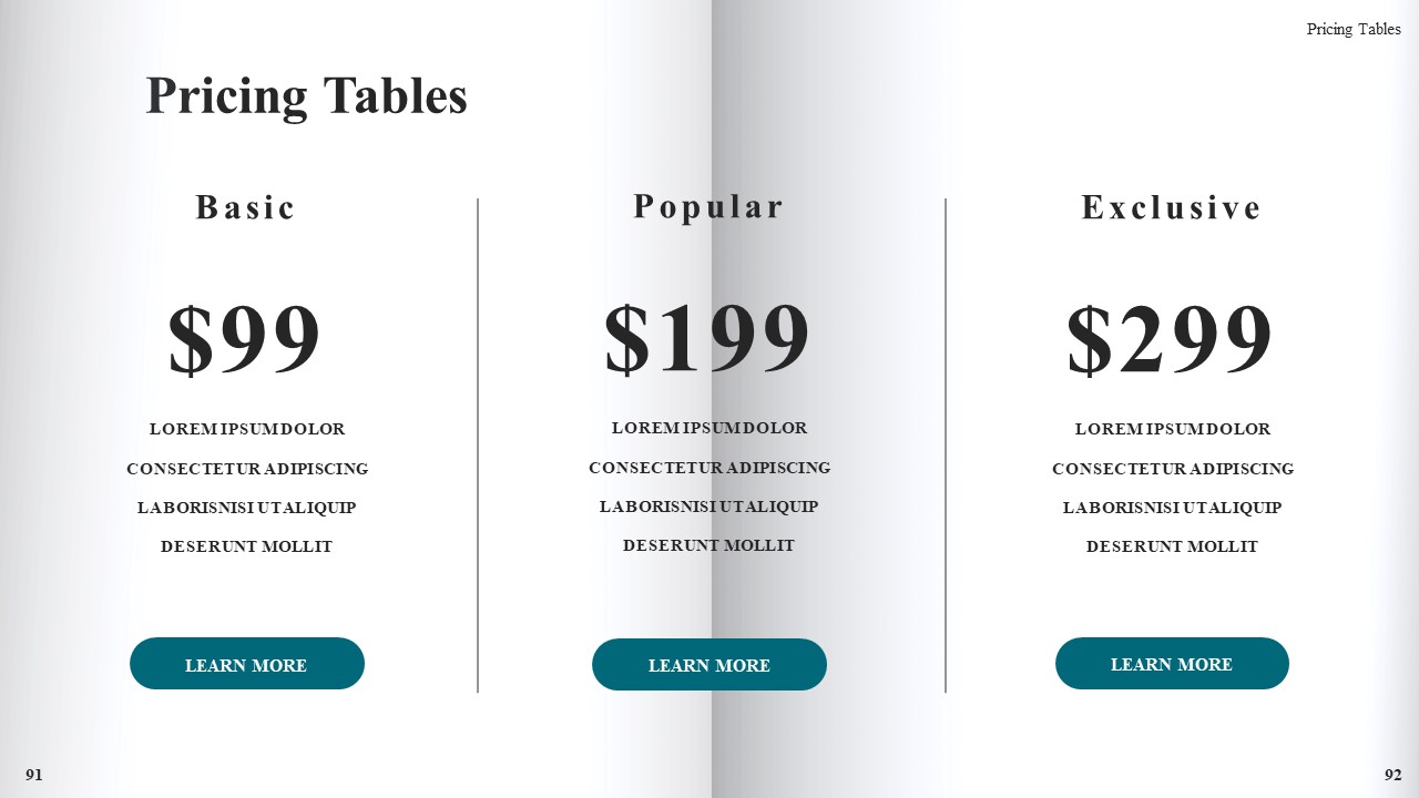 Pricing tables.