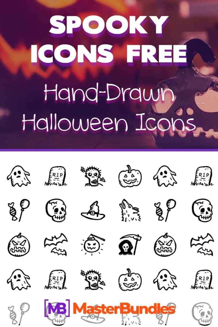 Spooky Icons Free — Hand-Drawn Halloween Icons. Pinterest Image.
