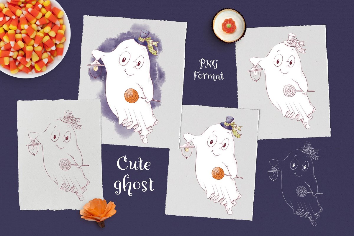 Cute ghost with sweets.