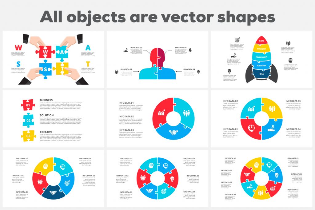 28 Puzzle Animated Infographics Powerpoint Puzzle Template XML, AI