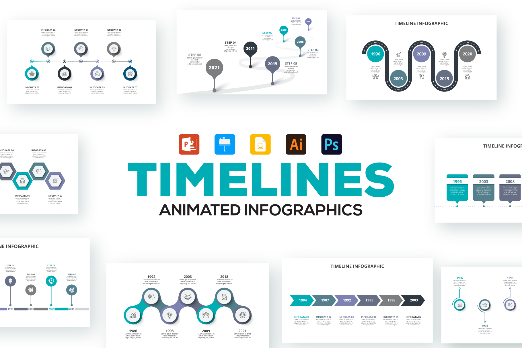 Timelines animated infographics.