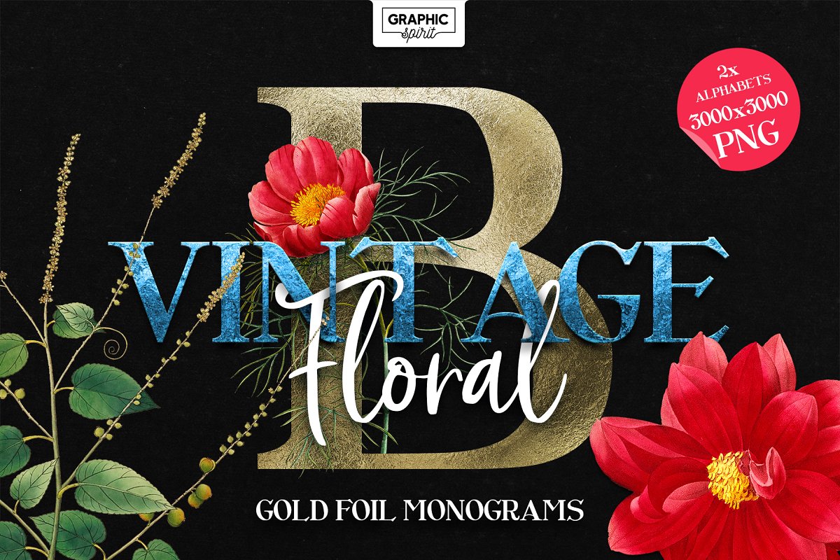 Luxury flowers illustration with gold font.