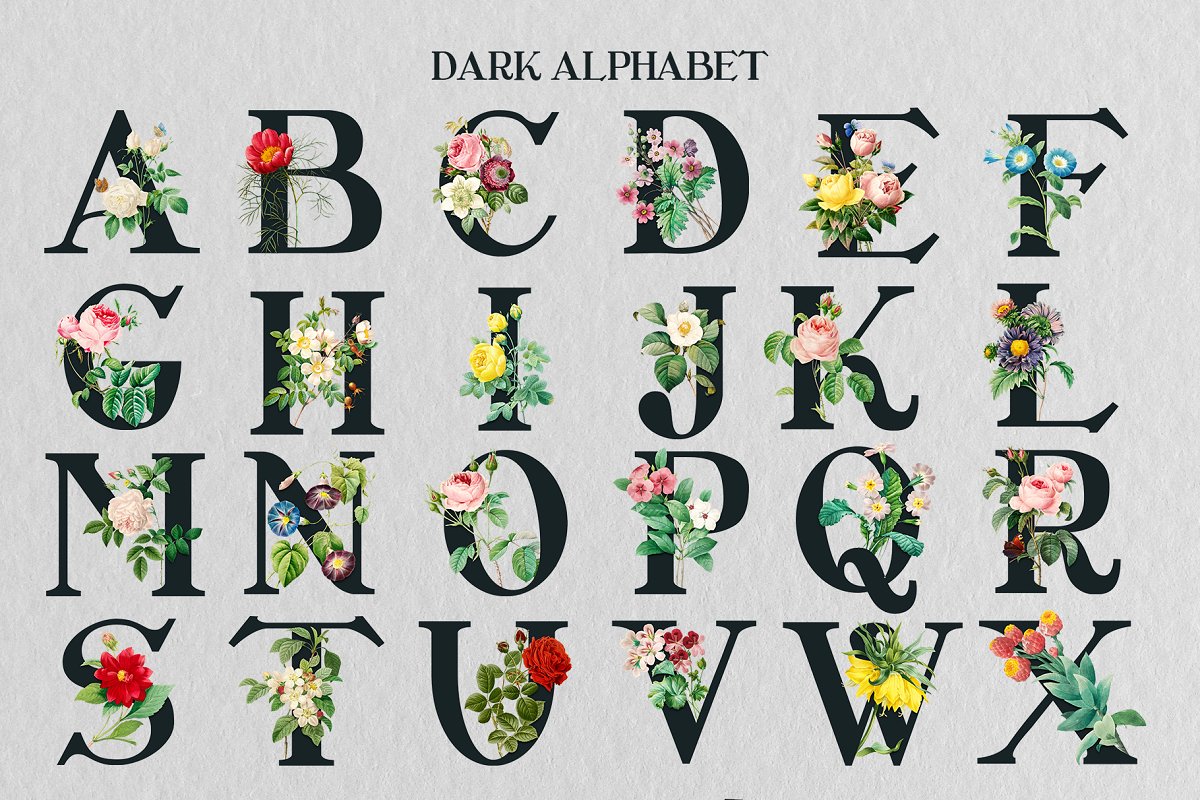 Dark flowers alphabet.