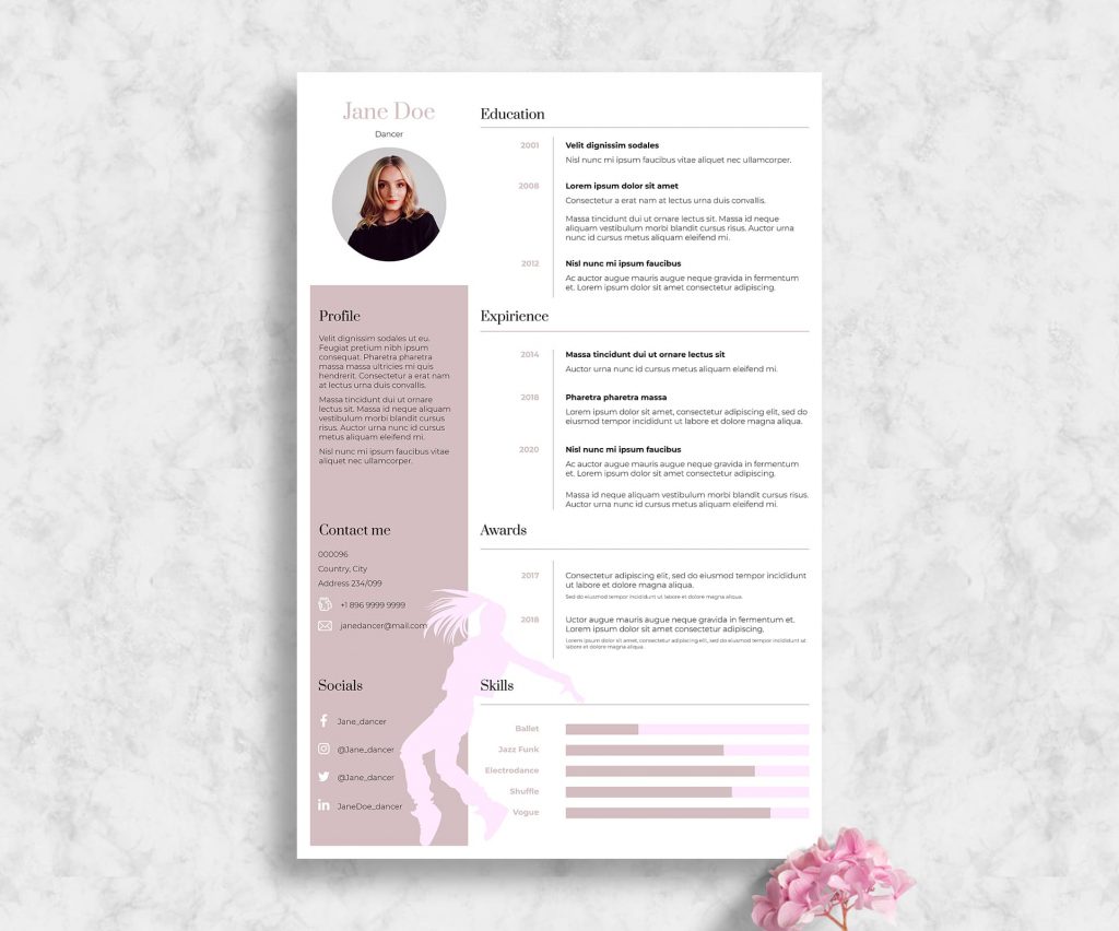 Pink Dance Resume Template Indesign: 2 Variants – MasterBundles