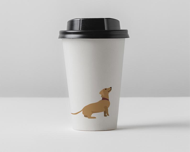Laconic illustration of a dachshund on a mug with a minimalist design.