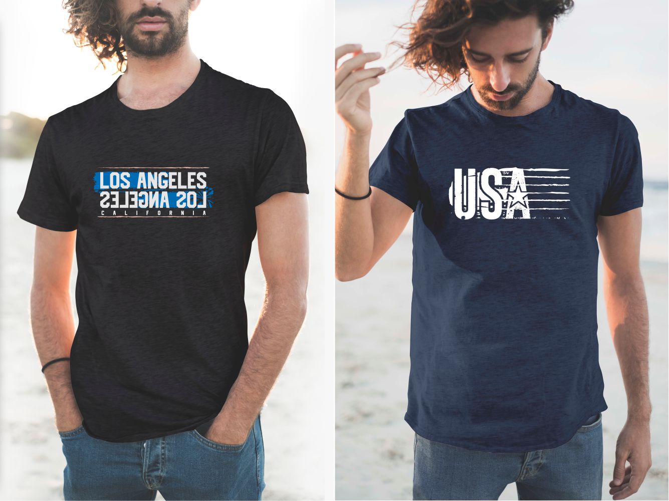 T-shirts with the Los Angeles and USA slogan.