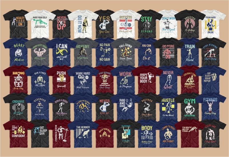 A big collection of 50 t-shirt gym bundle.