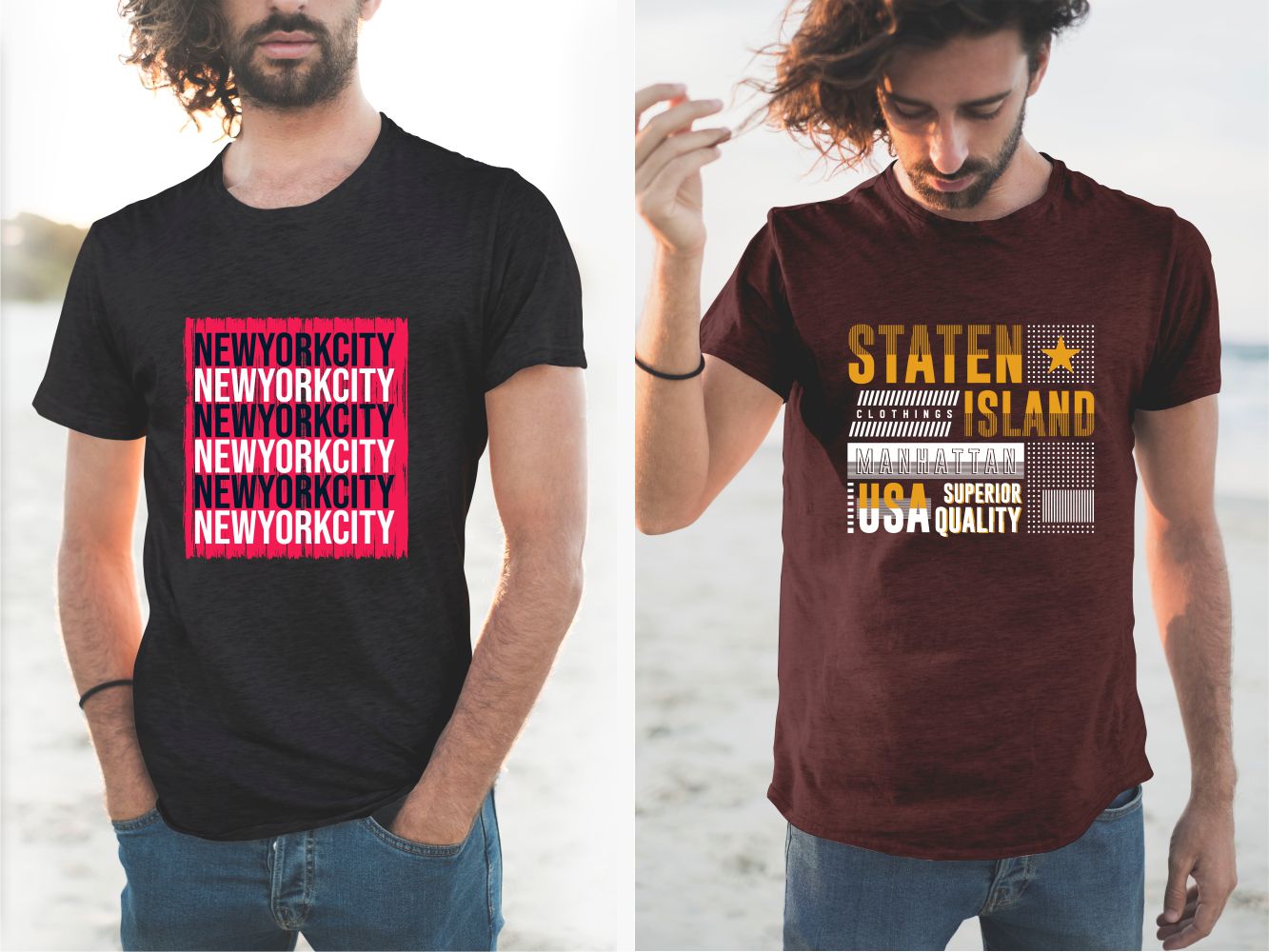 Black and brown T-shirts with picturesque and memorable designs.