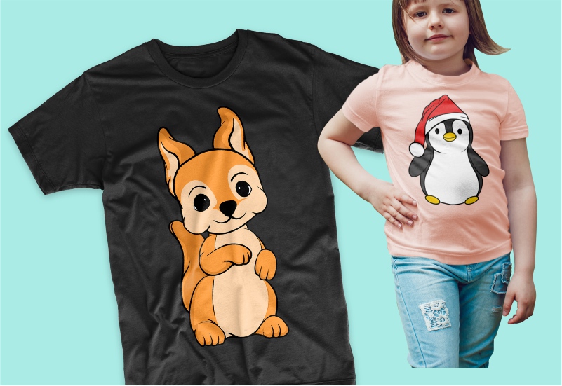 T-shirts from 50 t-shirt designs animals cartoon bundle collection.