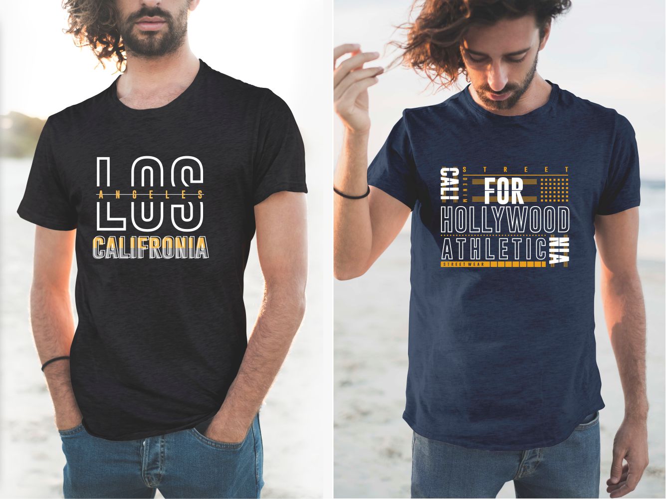 T-shirts with a linear design and stylish font.