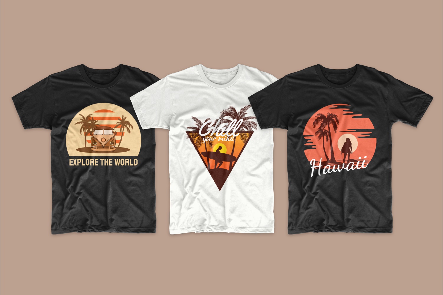 T-shirts with sunsets on the beaches in Hawaii.