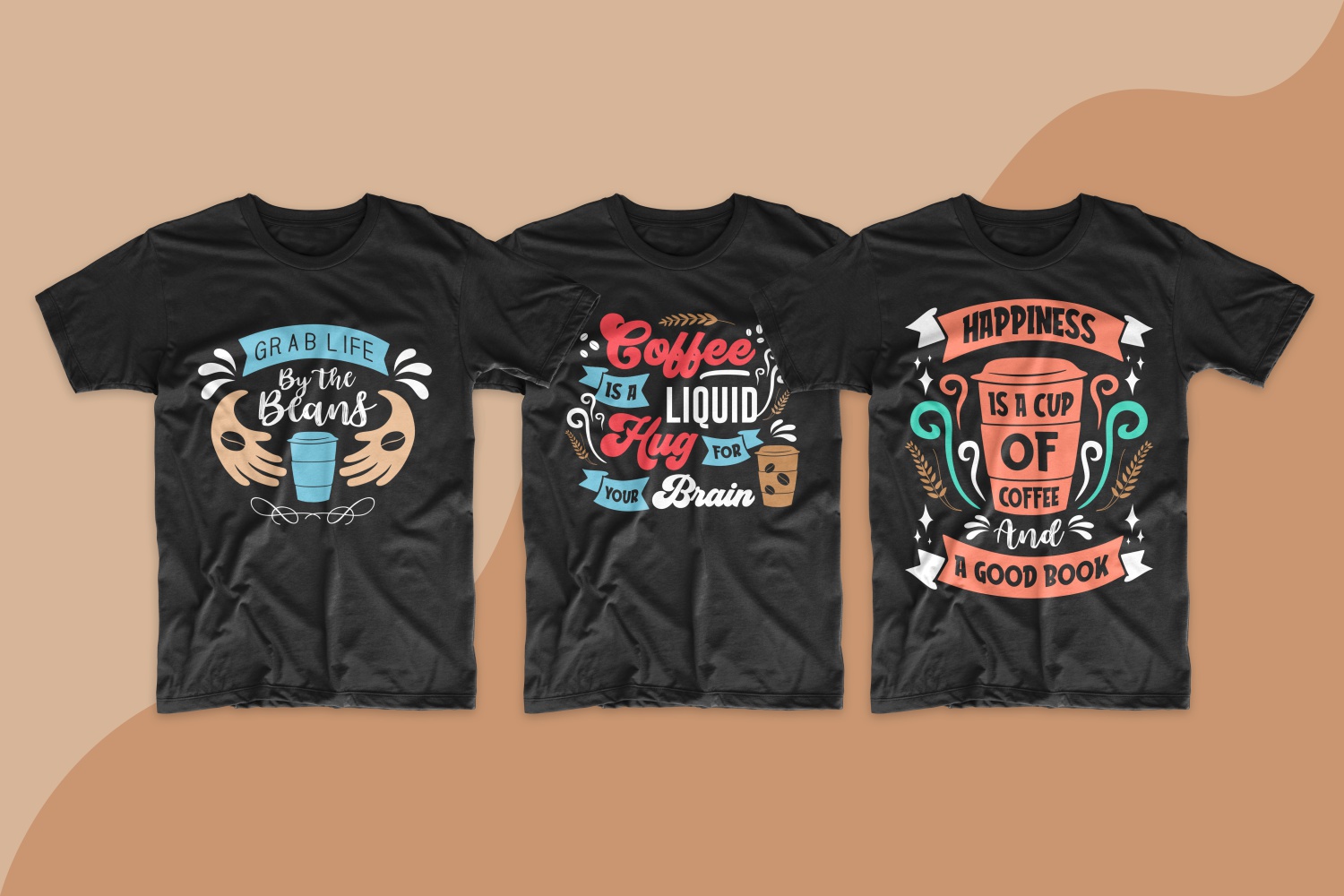 Dark T-shirts with a classic cut with an interesting coffee addiction lettering.