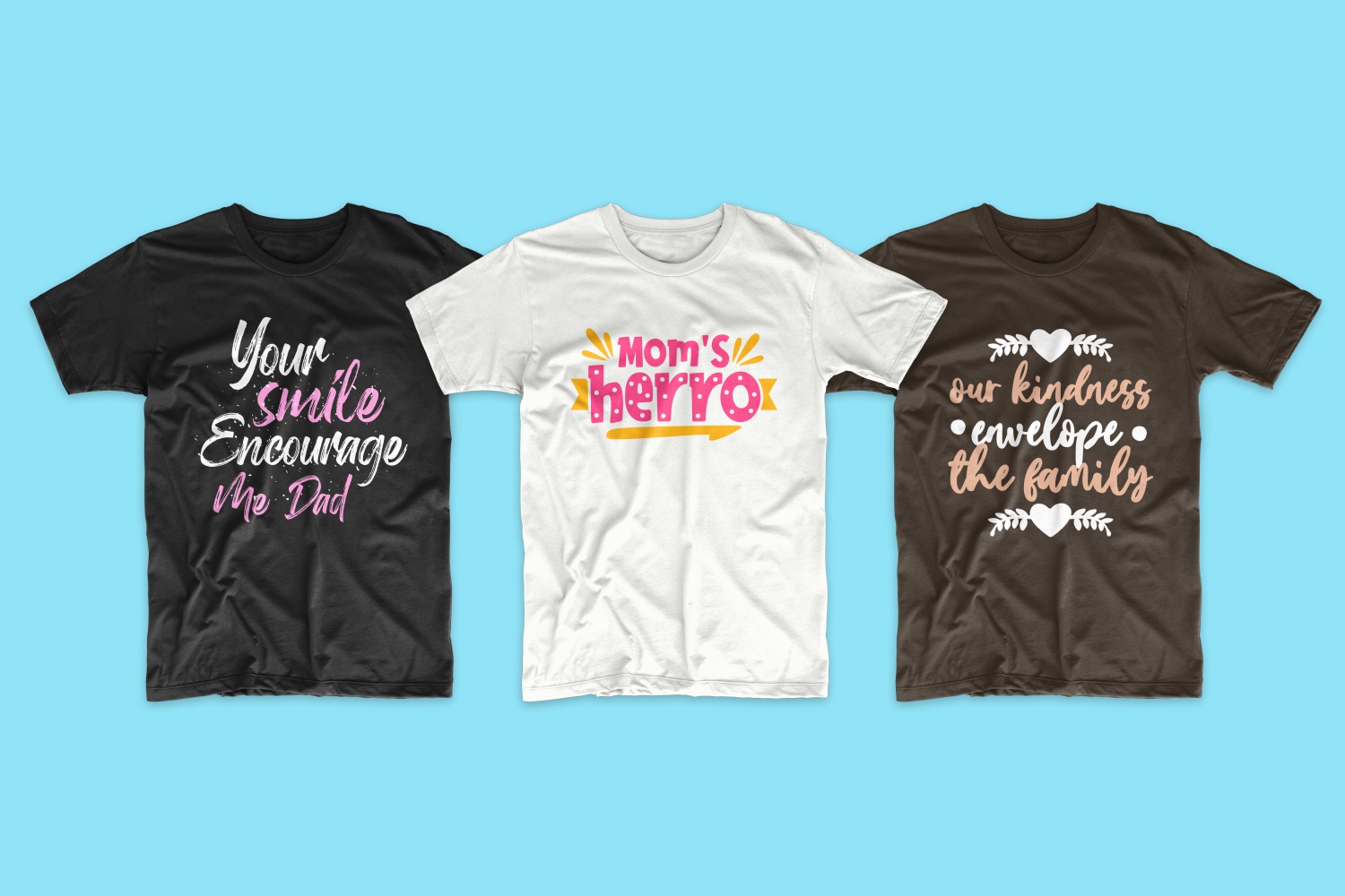 Three T-shirts about the importance of having a family.